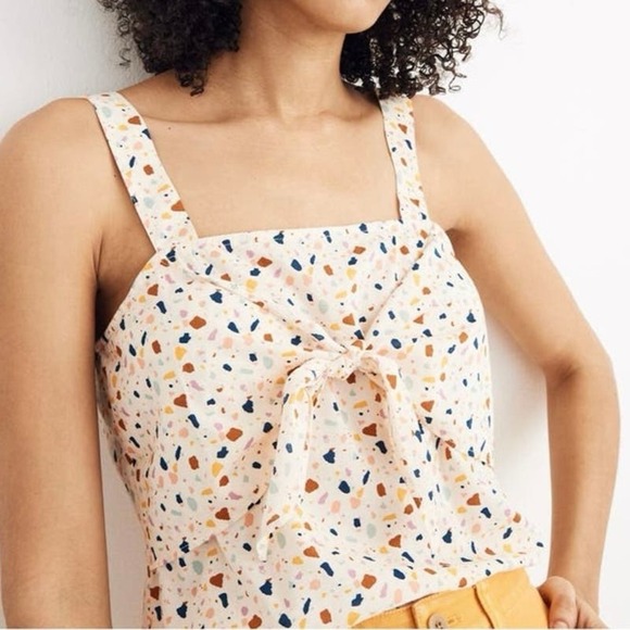 NWT MADEWELL Tie-Front Cami Top in Terrazzo Bow Speckled Multicolor Sleeveless 2 - Picture 1 of 6